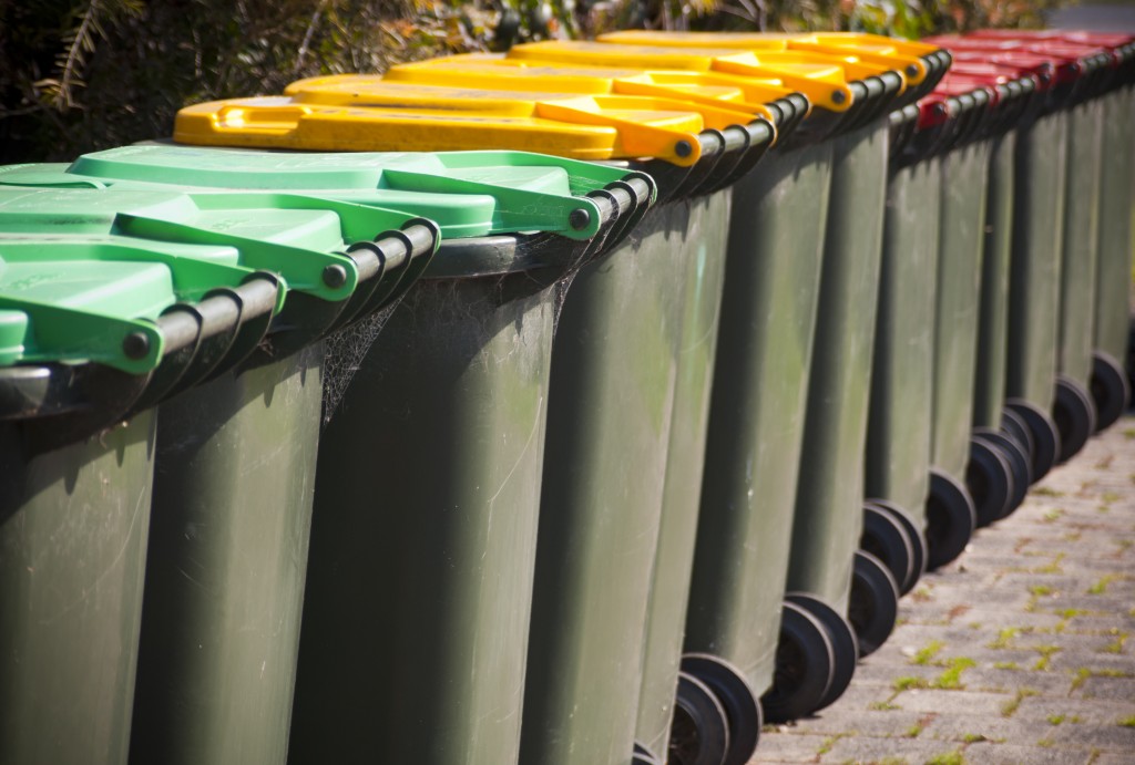 row of colorful recycling bills