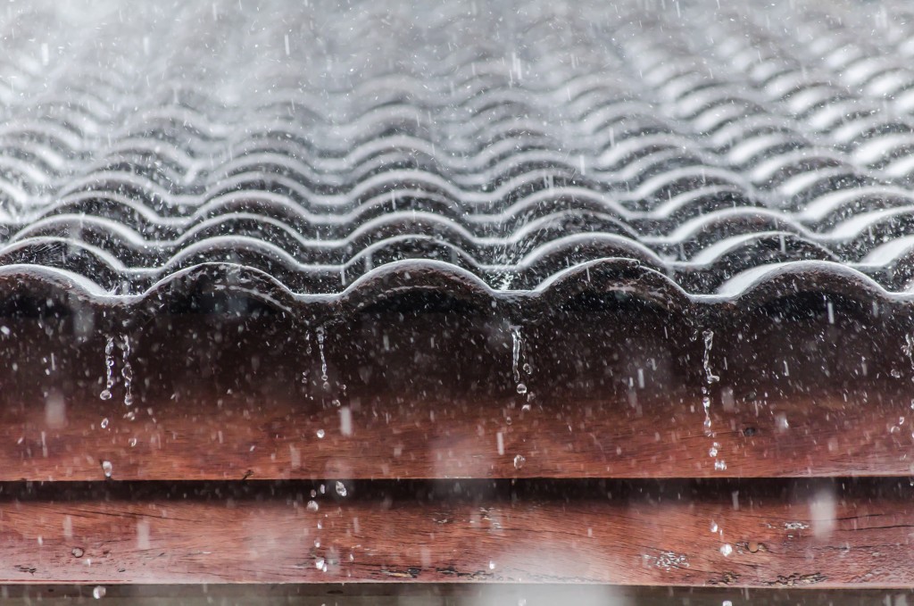 Rainwater falling on the roof