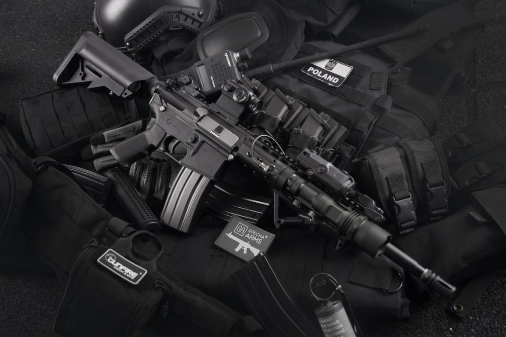 Grayscale Photo of Black M4a1 on Magazines